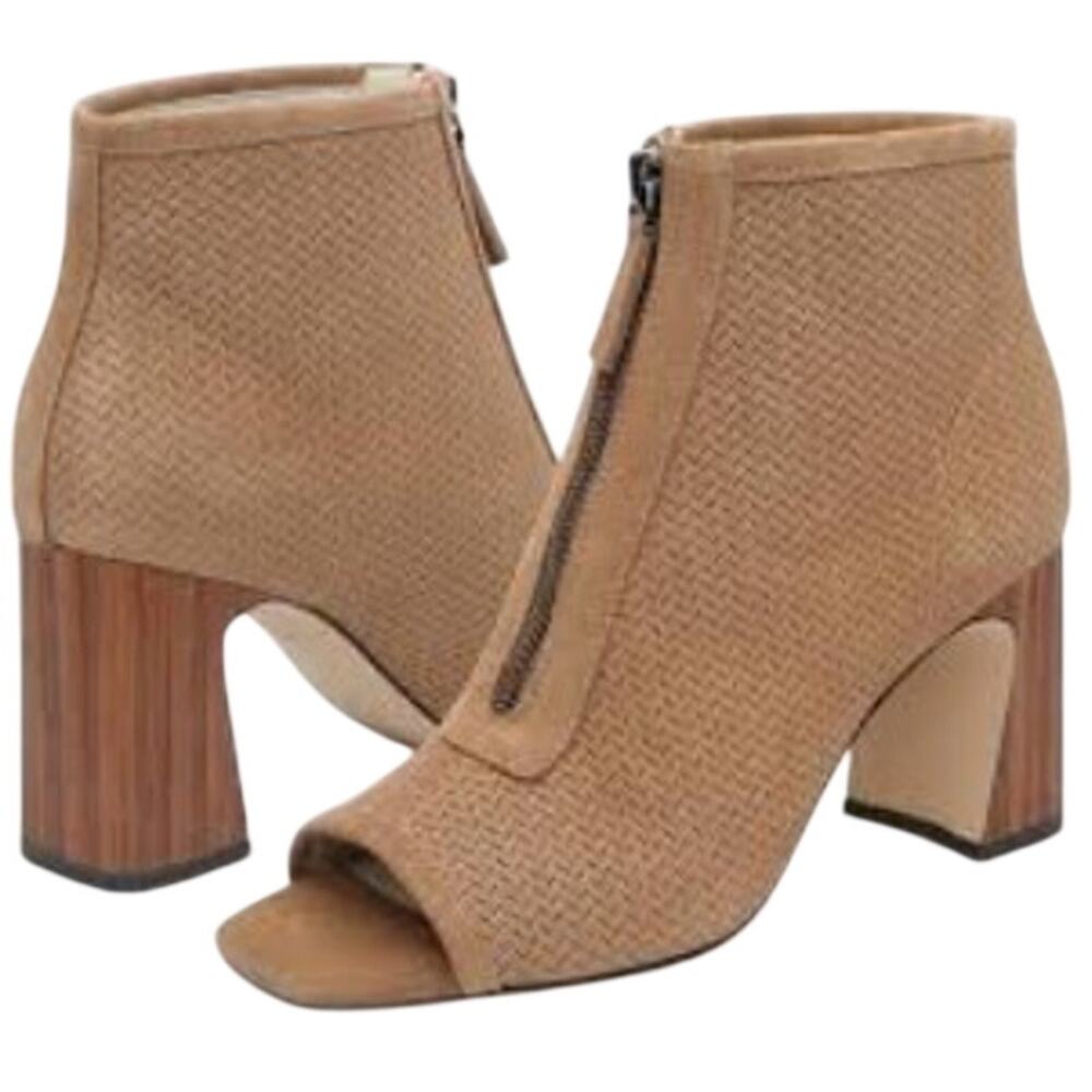 NEW Sanctuary Ready peep-toe Ankle heeled boots bootie oat milk leather SIZE 8